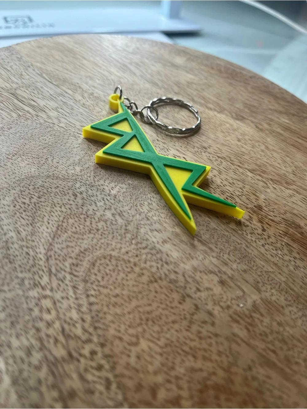 Yellow & Green Geometric Rubber Keychain for Men